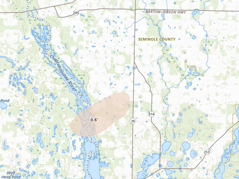 Radar-estimated hail-size map of the storm over Donalsonville, GA on May 8, 2026