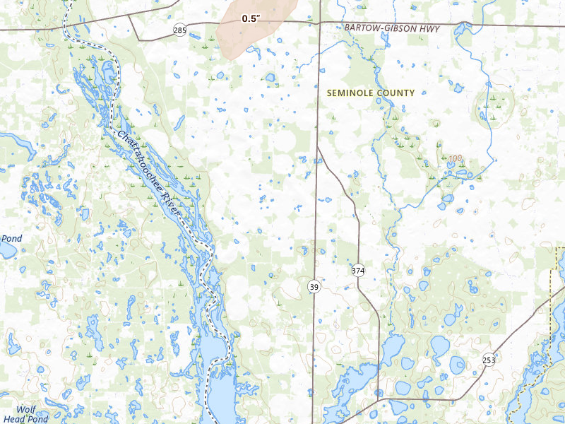 Radar-estimated hail-size map of the storm over Donalsonville, GA on Jun 22, 2026