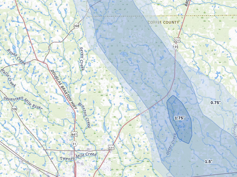 NEXRAD radar-signature map of the hail storm over Douglas, GA on May 17, 2026