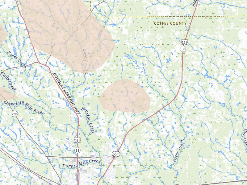 Radar-estimated hail-size map of the storm over Douglas, GA on Jul 17, 2026