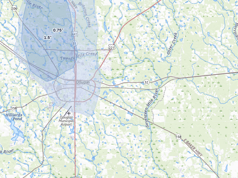 NEXRAD radar-signature map of the hail storm over Douglas, GA on Aug 12, 2026