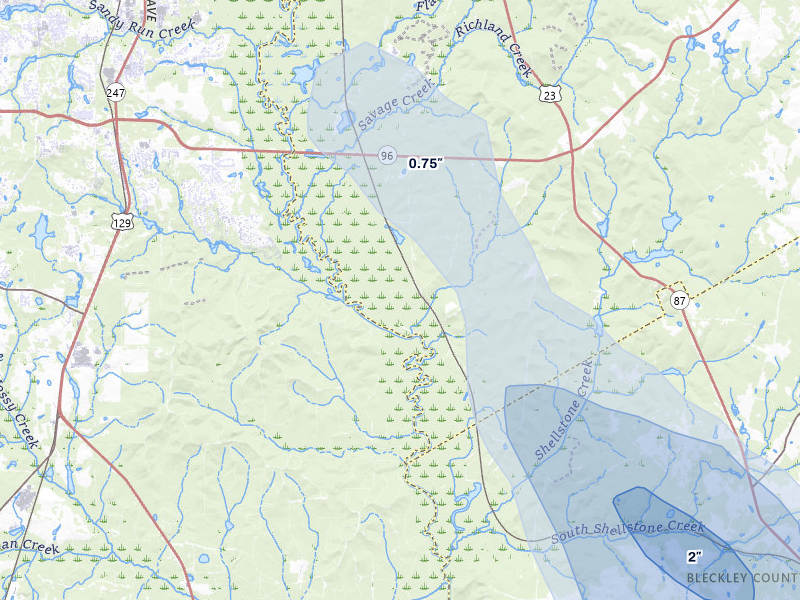 NEXRAD radar-signature map of the hail storm over Dry Branch, GA on May 17, 2026