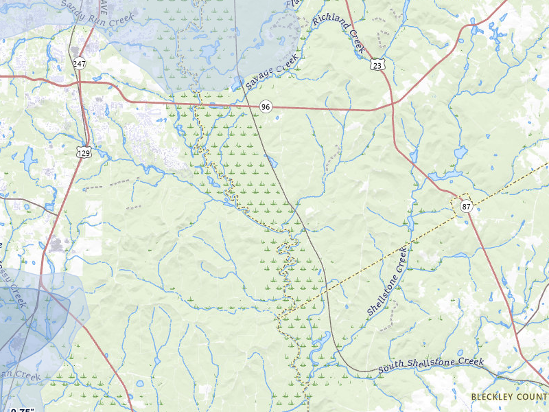 NEXRAD radar-signature map of the hail storm over Dry Branch, GA on Jul 9, 2026