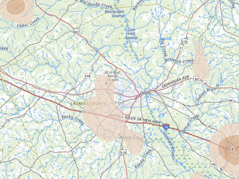 Radar-estimated hail-size map of the storm over Dublin, GA on May 17, 2026