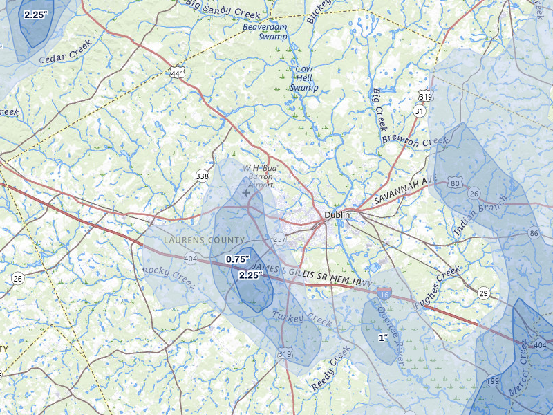 NEXRAD radar-signature map of the hail storm over Dublin, GA on May 17, 2026