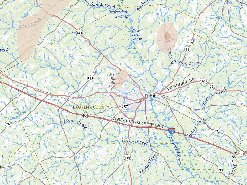 Radar-estimated hail-size map of the storm over Dublin, GA on Jun 29, 2026