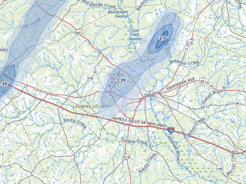 NEXRAD radar-signature map of the hail storm over Dublin, GA on Jun 29, 2026