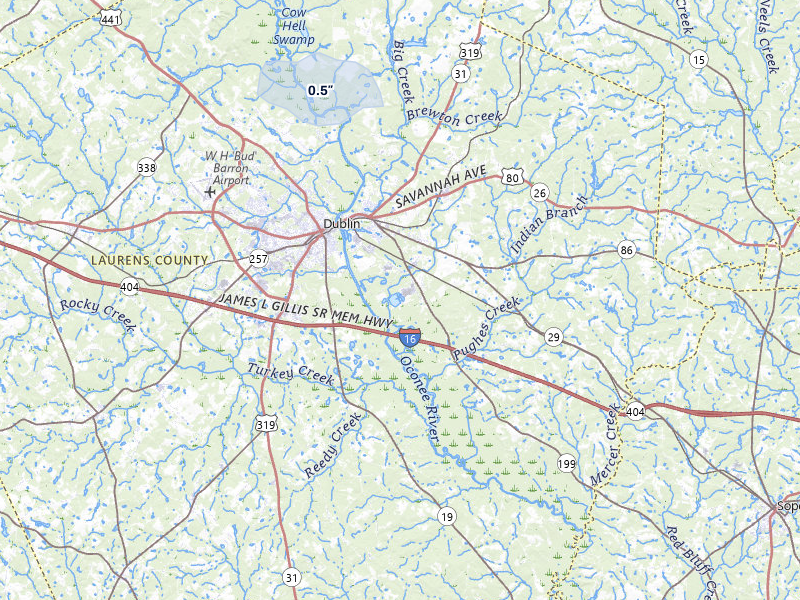 NEXRAD radar-signature map of the hail storm over Dublin, GA on Aug 21, 2026