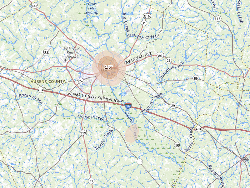 Radar-estimated hail-size map of the storm over Dublin, GA