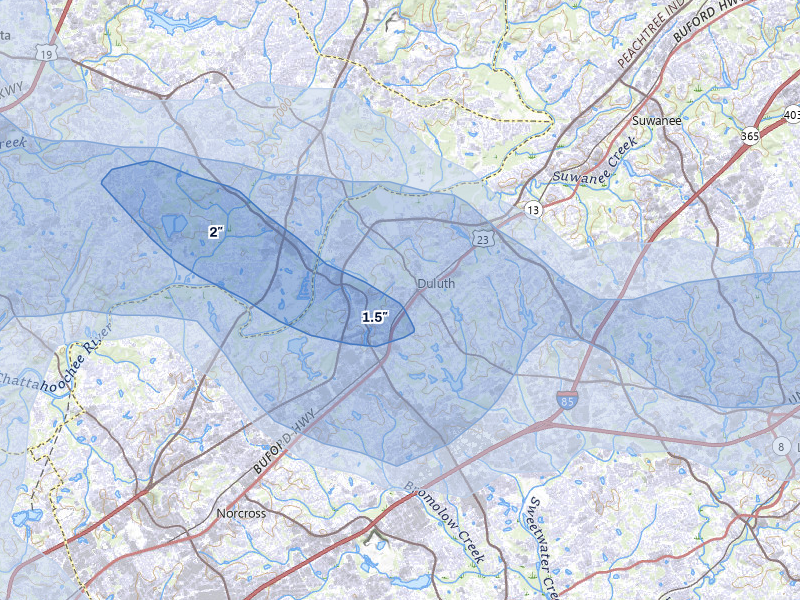 NEXRAD radar-signature map of the hail over Duluth, GA