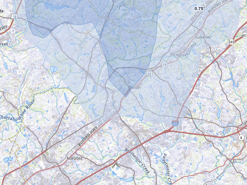 NEXRAD radar-signature map of the hail over Duluth, GA