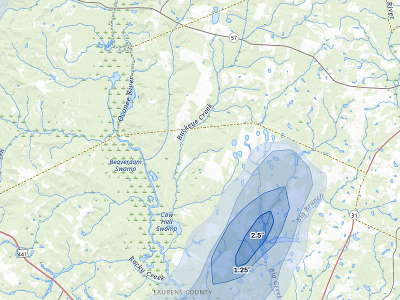 NEXRAD radar-signature map of the hail storm over East Dublin, GA on Jun 29, 2026