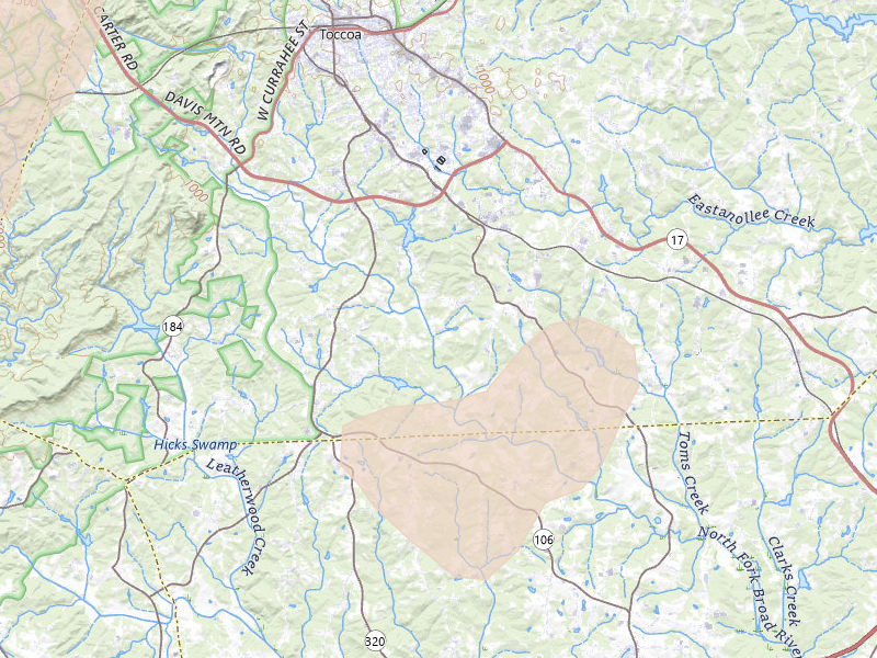 Radar-estimated hail-size map of the storm over Eastanollee, GA on Sep 5, 2026