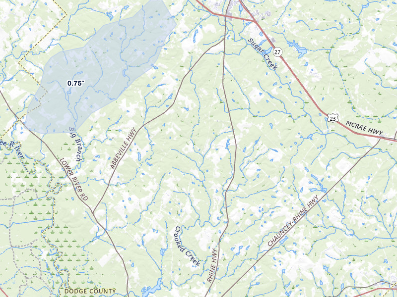 NEXRAD radar-signature map of the hail storm over Eastman, GA on Jun 26, 2026