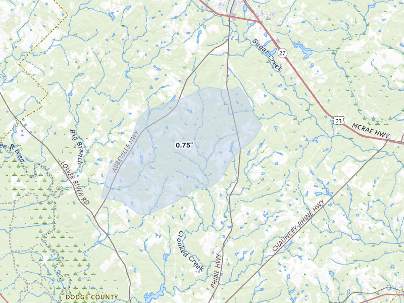 NEXRAD radar-signature map of the hail storm over Eastman, GA on Jun 29, 2026