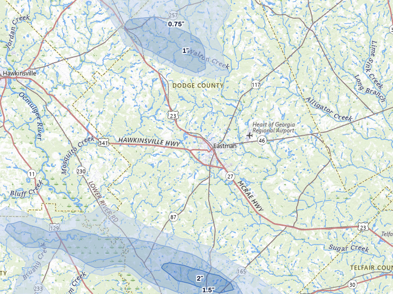 NEXRAD radar-signature map of the hail storm over Eastman, GA on Aug 11, 2026