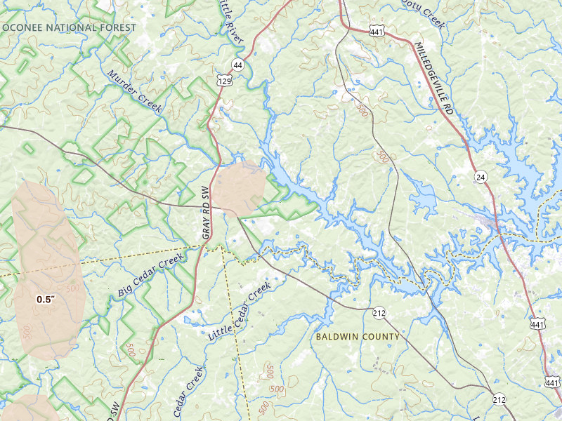 Radar-estimated hail-size map of the storm over Eatonton, GA