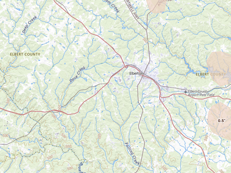 Radar-estimated hail-size map of the storm over Elberton, GA on Jul 18, 2026