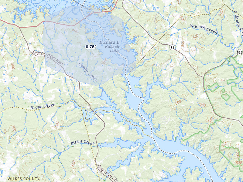 NEXRAD radar-signature map of the hail storm over Elberton, GA on Aug 13, 2026