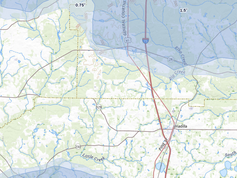 NEXRAD radar-signature map of the hail storm over Elko, GA on Jul 9, 2026