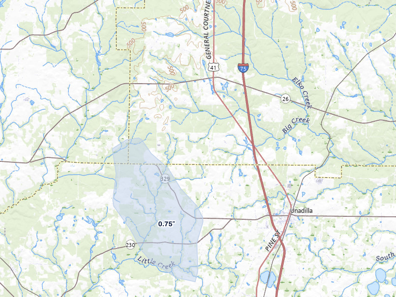 NEXRAD radar-signature map of the hail storm over Elko, GA on Jul 25, 2026
