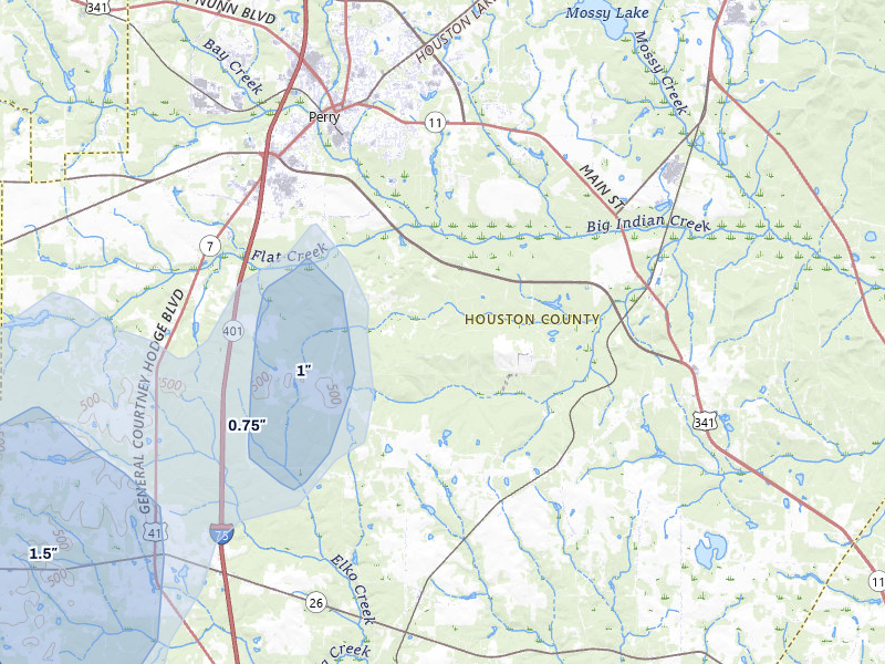 NEXRAD radar-signature map of the hail storm over Elko, GA on Aug 6, 2026