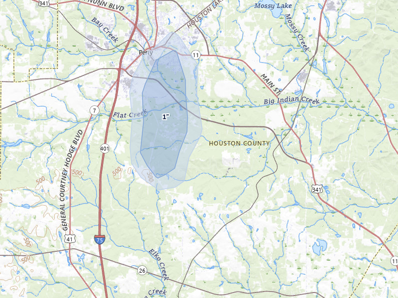 NEXRAD radar-signature map of the hail storm over Elko, GA on Aug 14, 2026
