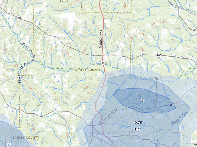 NEXRAD radar-signature map of the hail storm over Ellaville, GA on Aug 11, 2026