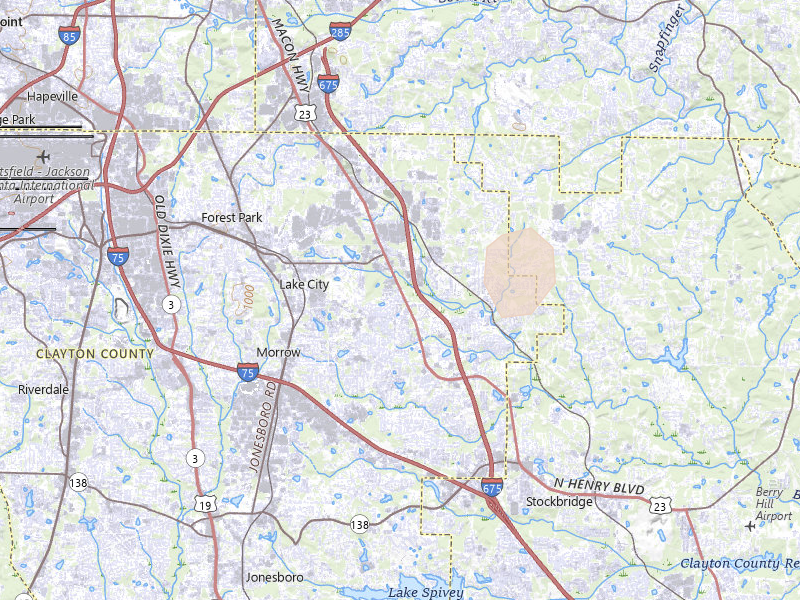Radar-estimated hail-size map of the storm over Ellenwood, GA on Jul 28, 2026