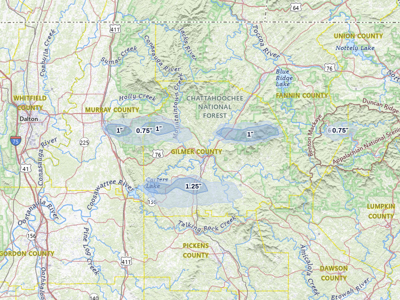 NEXRAD radar-signature map of the hail storm over Ellijay, GA on May 6, 2026