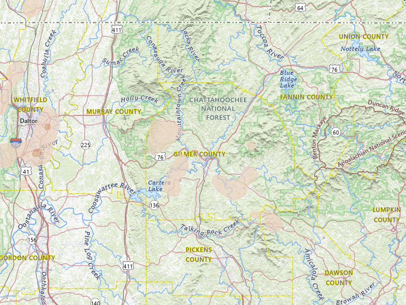 Radar-estimated hail-size map of the storm over Ellijay, GA on Jul 3, 2026