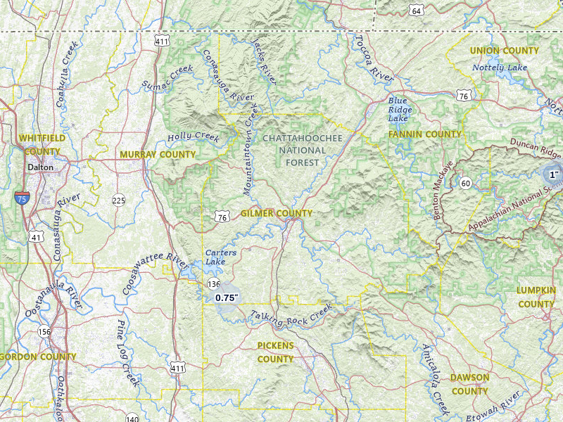 NEXRAD radar-signature map of the hail over Ellijay, GA