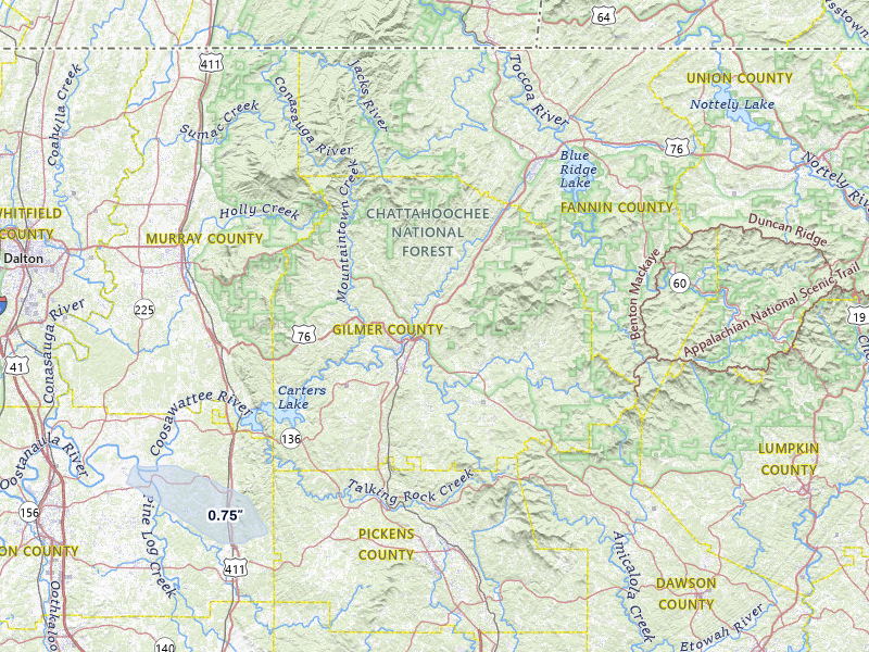 NEXRAD radar-signature map of the hail storm over Ellijay, GA on Aug 6, 2026