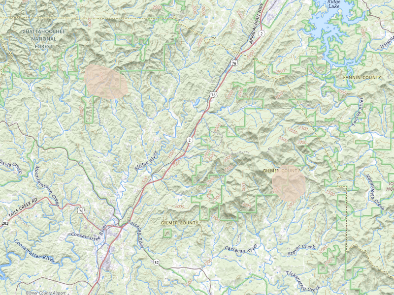 Radar-estimated hail-size map of the storm over Ellijay, GA