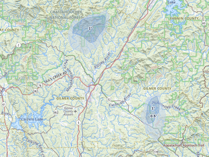 NEXRAD radar-signature map of the hail storm over Ellijay, GA on Sep 21, 2026