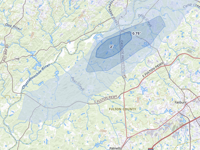 NEXRAD radar-signature map of the hail over Fairburn, GA