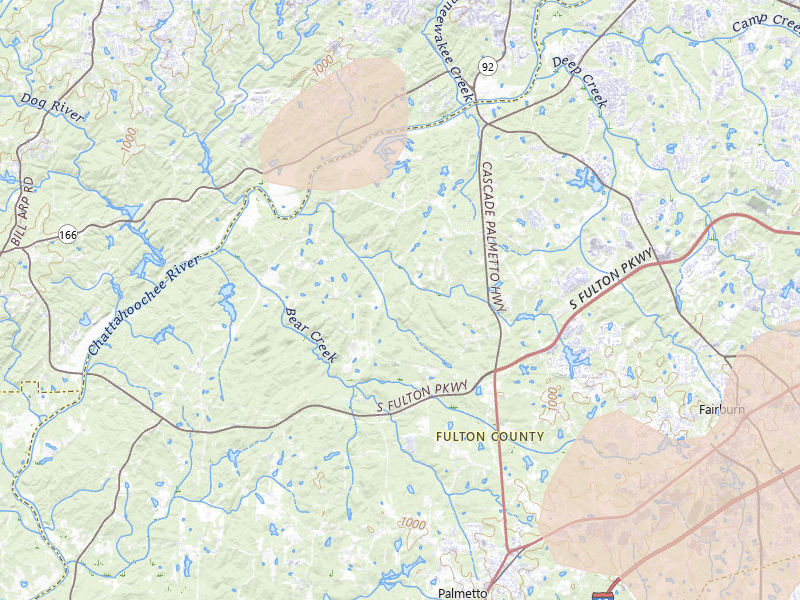 Radar-estimated hail-size map of the storm over Fairburn, GA on Jul 3, 2026