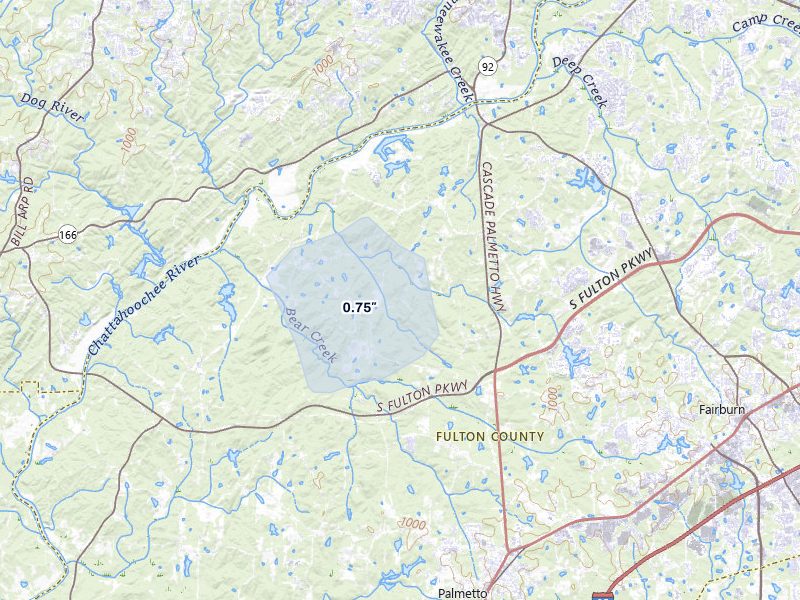NEXRAD radar-signature map of the hail storm over Fairburn, GA on Jul 12, 2026