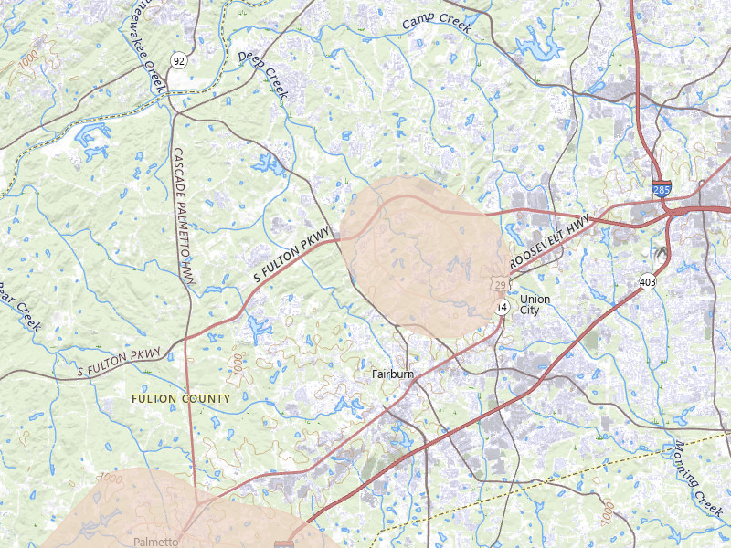Radar-estimated hail-size map of the storm over Fairburn, GA on Aug 11, 2026