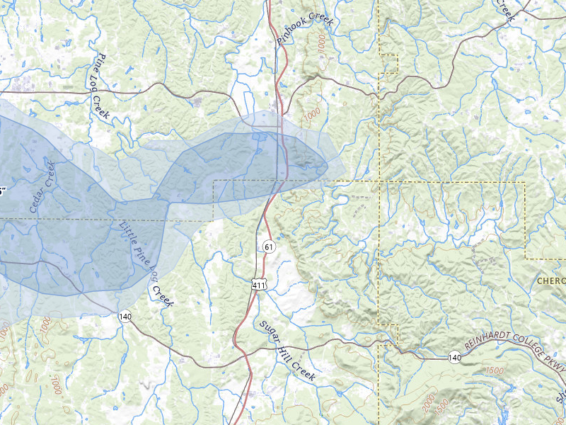NEXRAD radar-signature map of the hail storm over Fairmount, GA on Jul 5, 2026