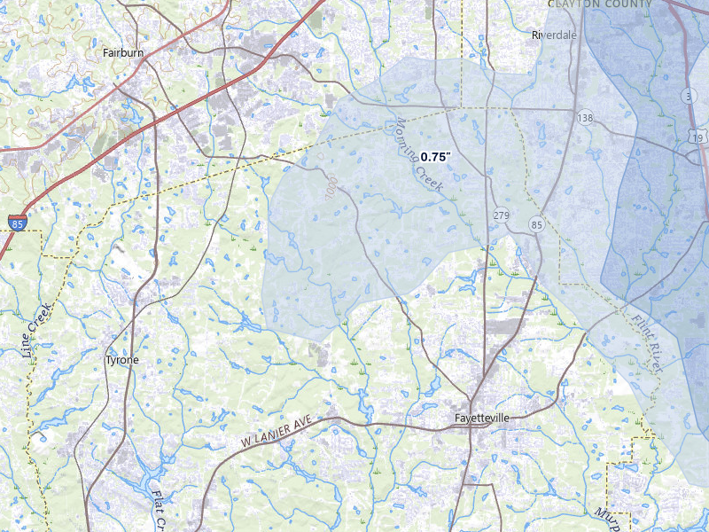 NEXRAD radar-signature map of the hail storm over Fayetteville, GA on May 17, 2026