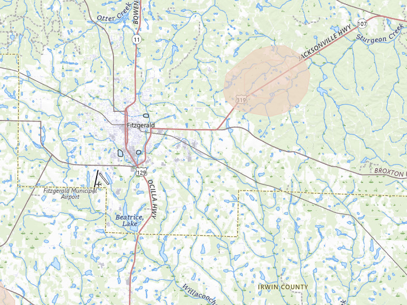 Radar-estimated hail-size map of the storm over Fitzgerald, GA on Jul 27, 2026