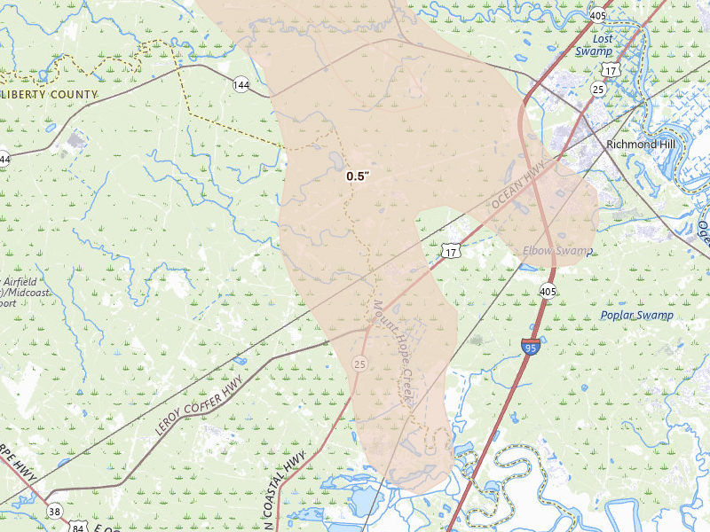 Radar-estimated hail-size map of the storm over Fleming, GA