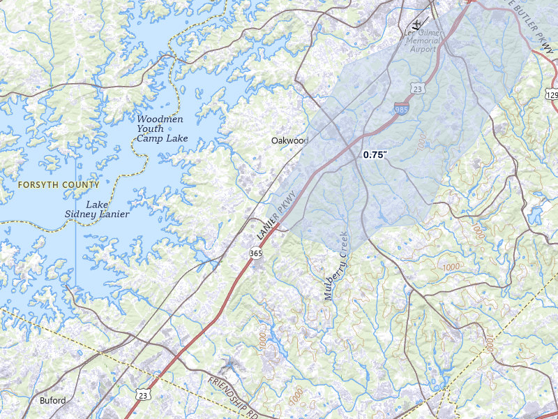 NEXRAD radar-signature map of the hail storm over Flowery Branch, GA on Mar 7, 2026
