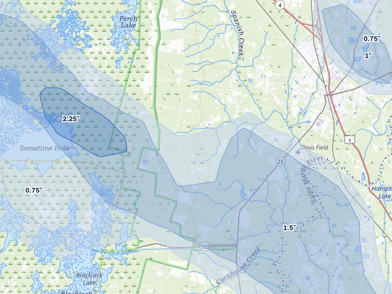 NEXRAD radar-signature map of the hail storm over Folkston, GA on Aug 13, 2026