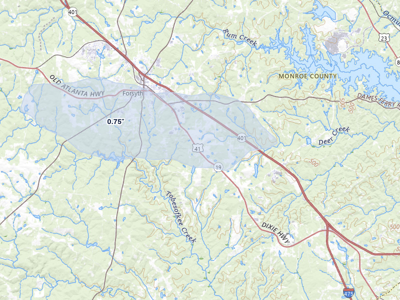 NEXRAD radar-signature map of the hail over Forsyth, GA