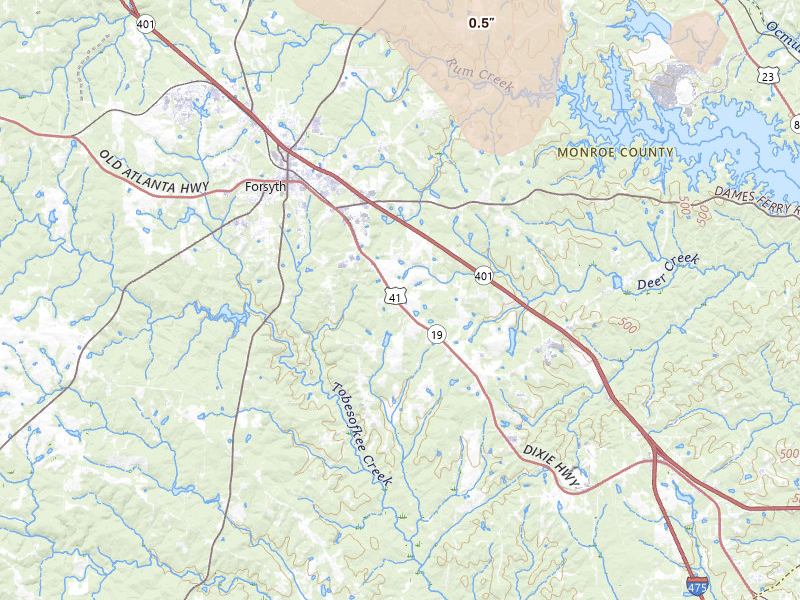 Radar-estimated hail-size map of the storm over Forsyth, GA on May 17, 2026