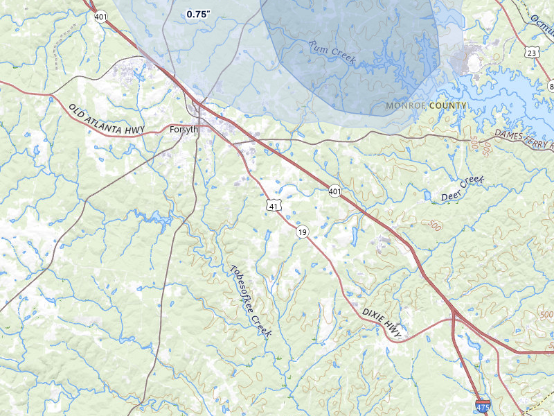 NEXRAD radar-signature map of the hail storm over Forsyth, GA on May 17, 2026