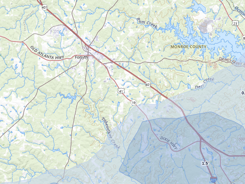 NEXRAD radar-signature map of the hail storm over Forsyth, GA on Jul 9, 2026