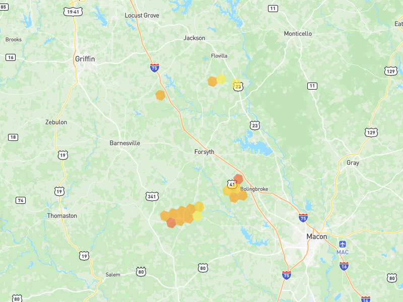 Hail map of Forsyth, GA on Jul 9, 2026, hail up to 1.75"